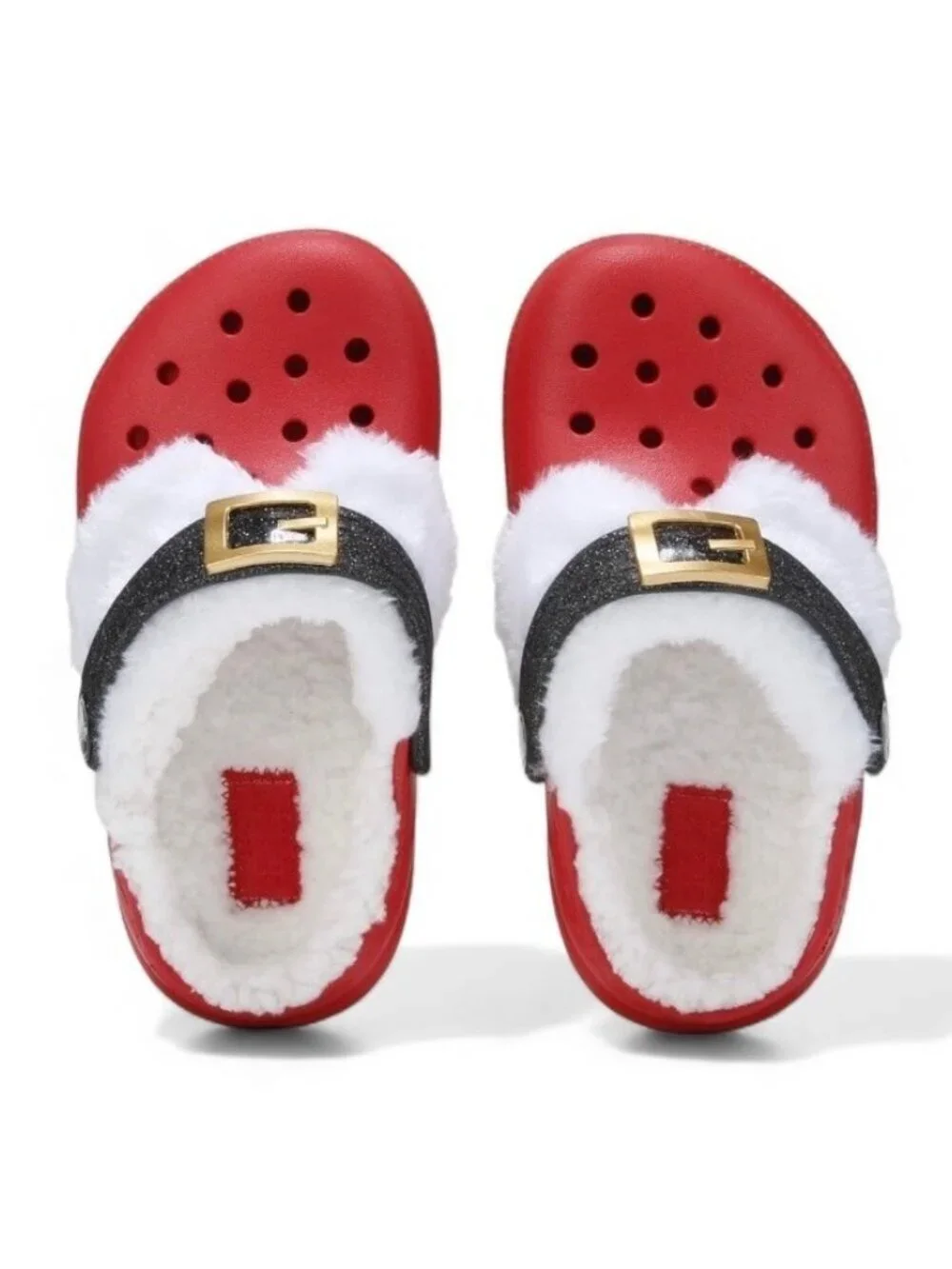 Crocs Classic Lined Santa Clog Toddler C7 Red Black Fuzzy Christmas Holiday